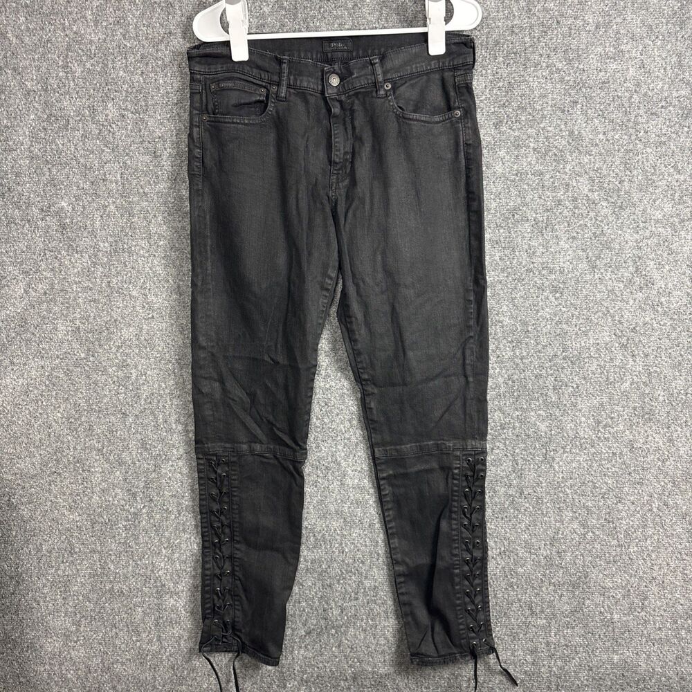 Polo Ralph Lauren Jeans Womens Size 33 Black Skinny Retro Punk Rock